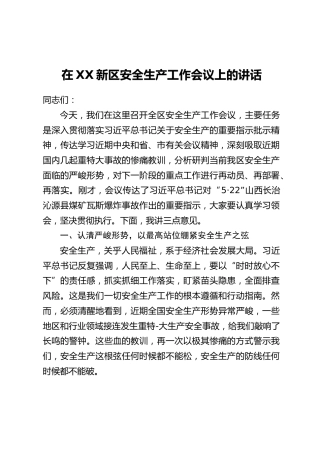 在XX新区安全生产工作会议上的讲话