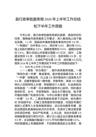 县行政审批服务局2026年上半年工作总结和下半年工作思路