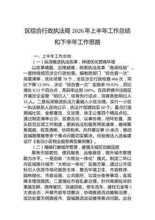区综合行政执法局2026年上半年工作总结和下半年工作思路