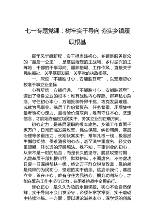 七一专题党课：树牢实干导向夯实乡镇履职根基