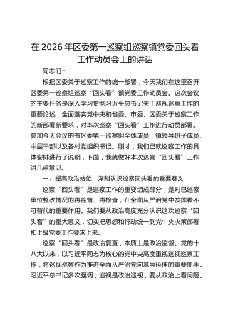 在2026年区委第一巡察组巡察镇党委回头看工作动员会上的讲话