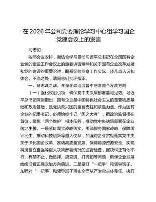在2026年公司党委理论学习中心组学习国企党建会议上的发言