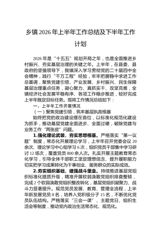 乡镇2026年上半年工作总结及下半年工作计划