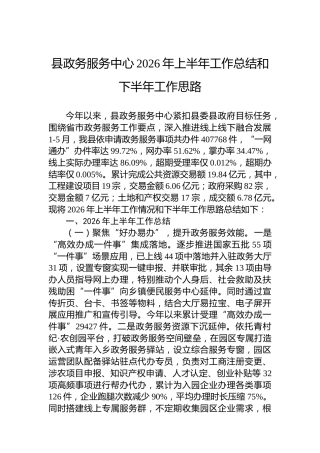 县政务服务中心2026年上半年工作总结和下半年工作思路