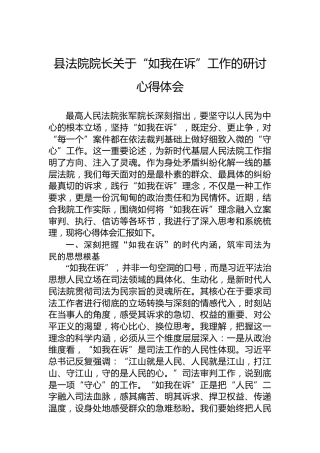 县法院院长关于“如我在诉”工作的研讨心得体会