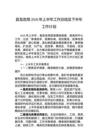 县发改局2026年上半年工作总结及下半年工作计划
