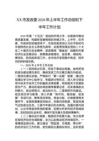 XX市发改委2026年上半年工作总结和下半年工作计划