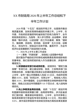 XX市财政局2026年上半年工作总结和下半年工作计划