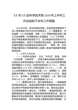 XX市XX区科学技术局2026年上半年工作总结和下半年工作思路