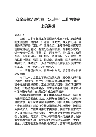 在全县经济运行暨“双过半”工作调度会上的讲话