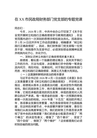 在XX市民政局财务部门党支部的专题党课