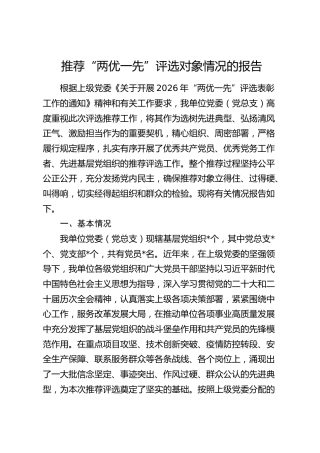 推荐“两优一先”评选对象考察报告