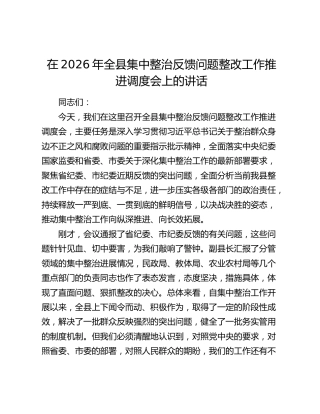 在2026年全县集中整治反馈问题整改工作推进调度会上的讲话