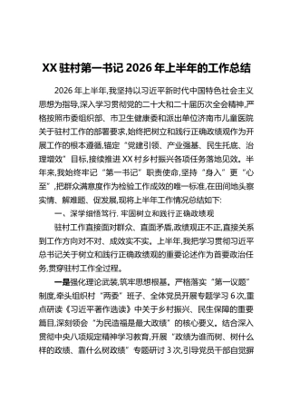 XX驻村第一书记2026年上半年的工作总结
