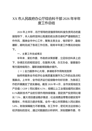 XX市人民政府办公厅综合科干部2026年半年度工作总结