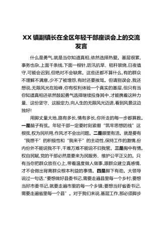 XX镇副镇长在全区年轻干部座谈会上的交流发言