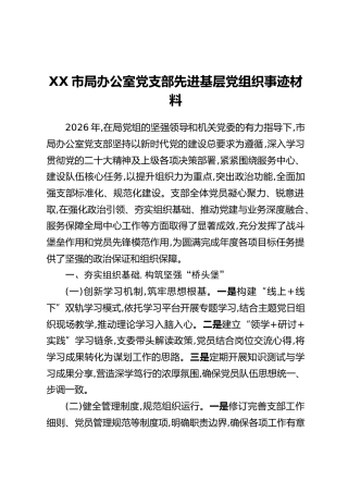 XX市局办公室党支部先进基层党组织事迹材料