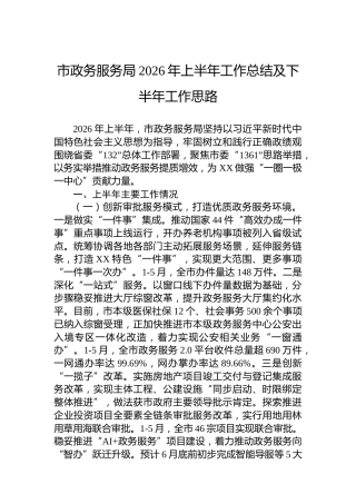 市政务服务局2026年上半年工作总结及下半年工作思路