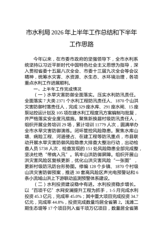 市水利局2026年上半年工作总结和下半年工作思路