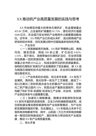 XX推动钒产业高质量发展的实践与思考