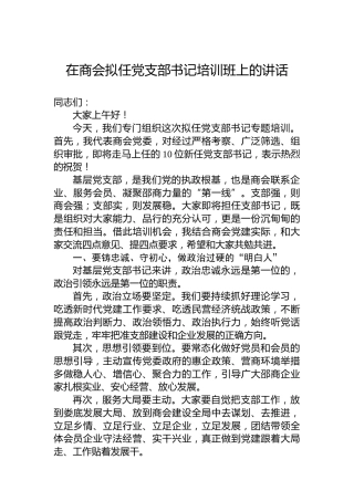 在商会拟任党支部书记培训班上的讲话