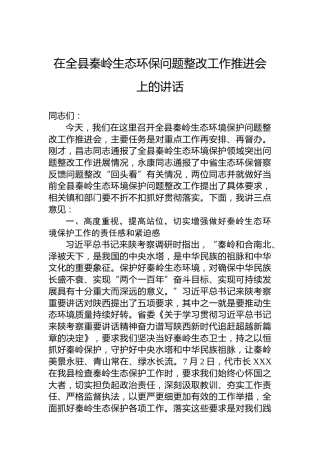 在全县秦岭生态环保问题整改工作推进会上的讲话