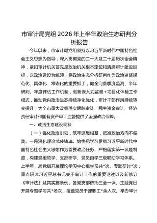 市审计局党组2026年上半年政治生态研判分析报告