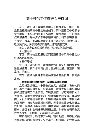 集中整治工作推进会主持词