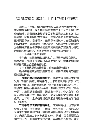 XX镇委员会2026年上半年党建工作总结