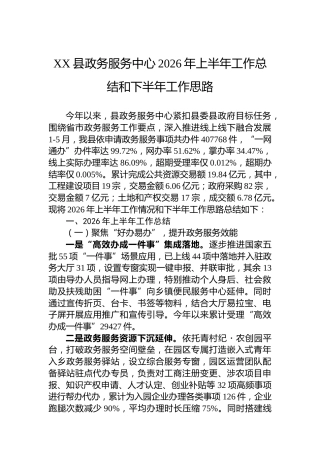 XX县政务服务中心2026年上半年工作总结和下半年工作思路