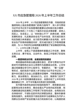 XX市应急管理局2026年上半年工作总结