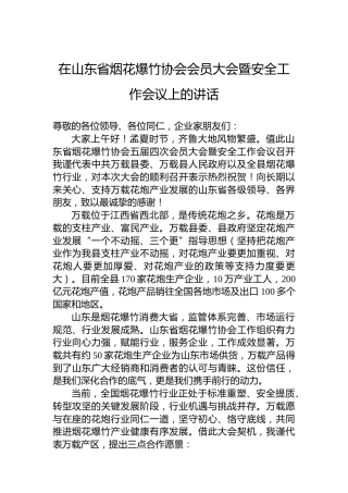 在山东省烟花爆竹协会会员大会暨安全工作会议上的讲话