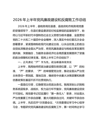 税务系统2026年上半年党风廉政建设和反腐败工作总结
