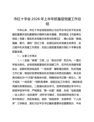 市红十字会2026年上半年抓基层党建工作总结