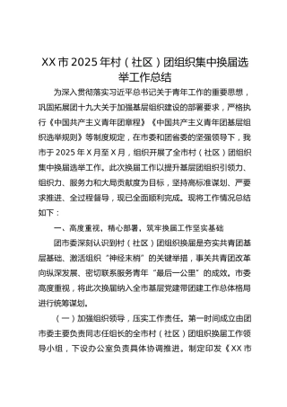 XX市2025年村（社区）团组织集中换届选举工作总结