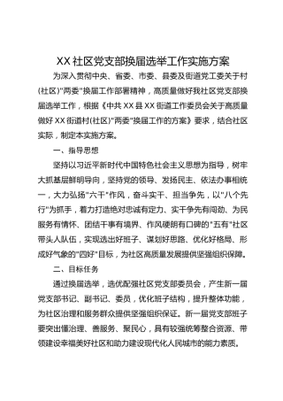 XX社区党支部换届选举工作实施方案(1)