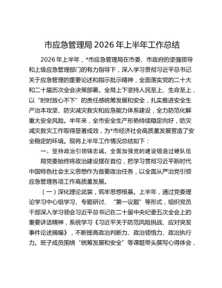 市应急管理局2026年上半年工作总结