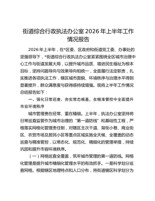 街道综合行政执法办公室2026年上半年工作情况报告