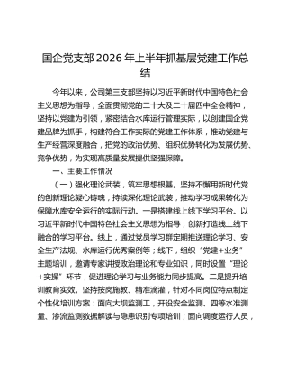 国企党支部2026年上半年抓基层党建工作总结