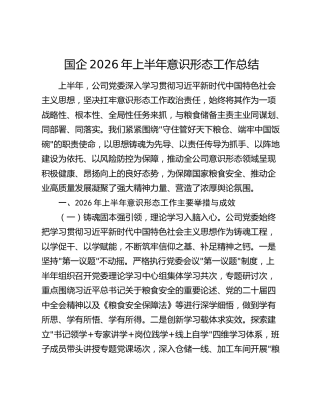 国企2026年上半年意识形态工作总结