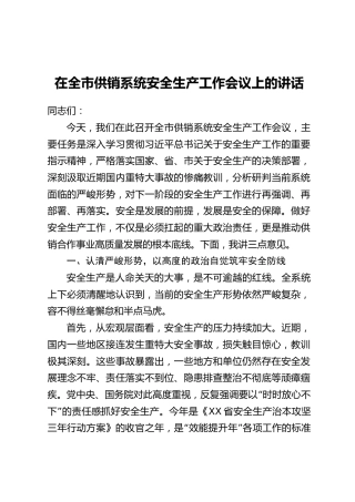 在全市供销系统安全生产工作会议上的讲话