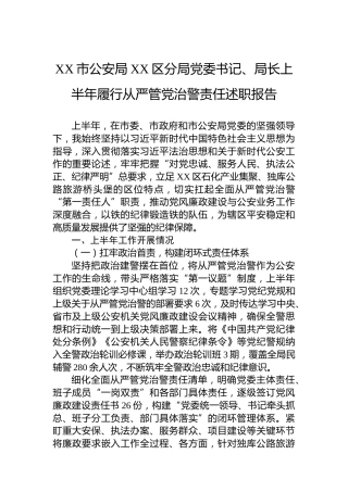 XX市公安局XX区分局党委书记、局长上半年履行从严管党治警责任述职报告