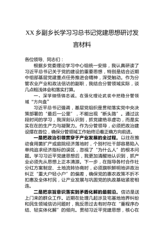 XX乡副乡长学习习总书记党建思想研讨发言材料