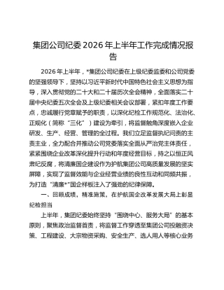 公司纪委2026年上半年工作总结报告