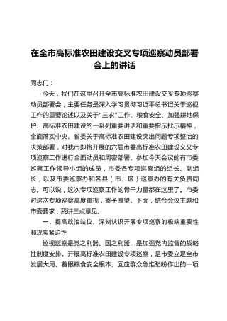 在全市高标准农田建设交叉专项巡察动员部署会上的讲话