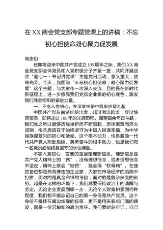 在XX商会党支部专题党课上的讲稿：不忘初心担使命凝心聚力促发展