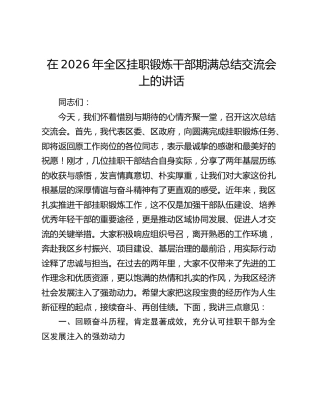 在2026年全区挂职锻炼干部期满总结交流会上的讲话