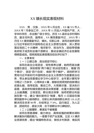 XX镇长现实表现材料