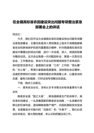 在全镇高标准农田建设突出问题专项整治紧急部署会上的讲话