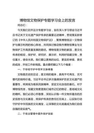 在博物馆文物保护专题学习会上的发言
